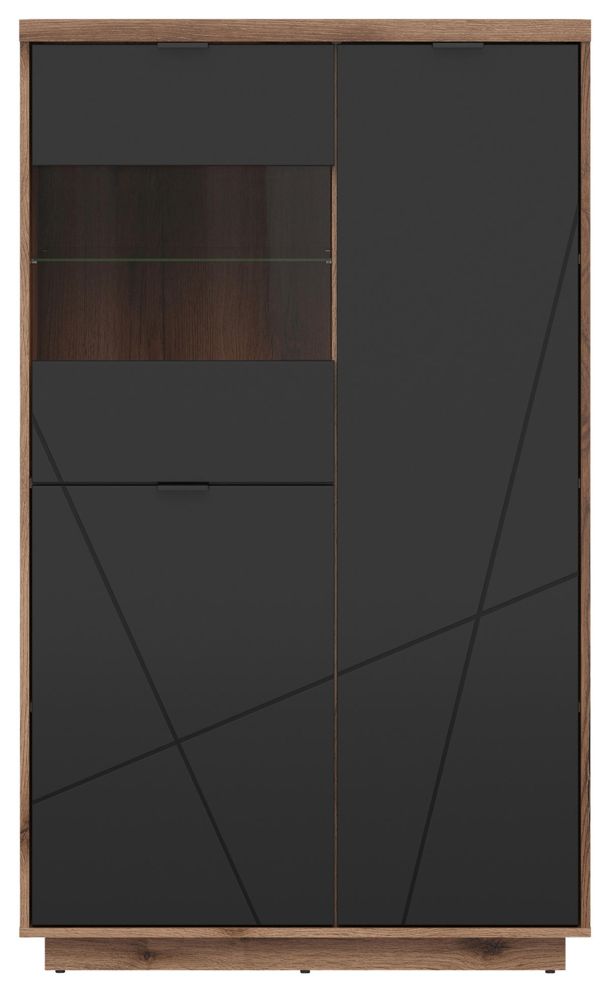 VITRINE in Schwarz, Eichefarben  - Eichefarben/Schwarz, Design, Glas/Holzwerkstoff (94/157/42,5cm)