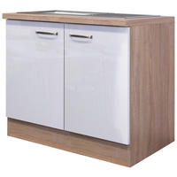 SPÜLENUNTERSCHRANK 100/86/57 cm  in Sonoma Eiche, Weiß Hochglanz  - Edelstahlfarben/Weiß Hochglanz, KONVENTIONELL, Holzwerkstoff/Metall (100/86/57cm) - FlexWell