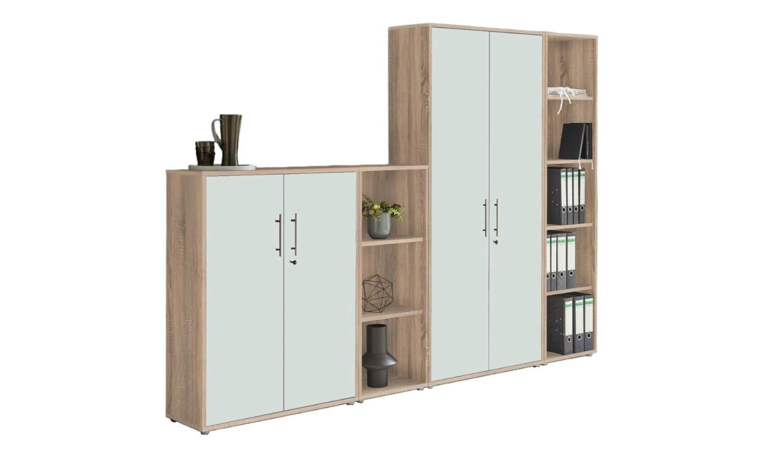 Mid.you Aktenschrank Office Edition - SW Set 4 Weiß, Sonoma Eiche 257x186x33 cm