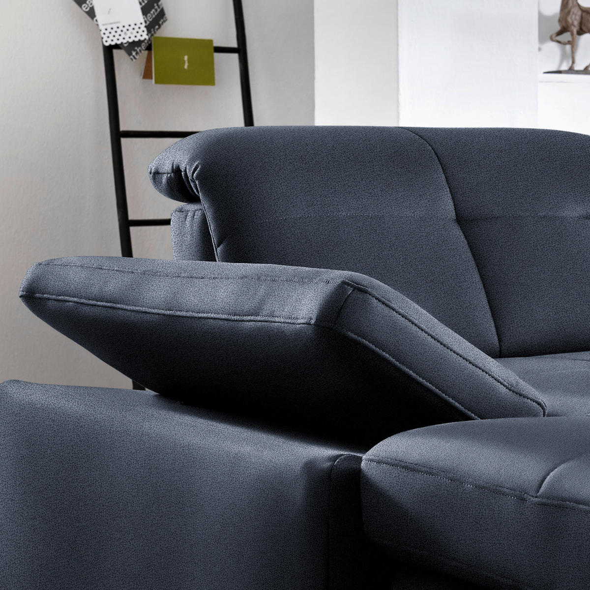 WOHNLANDSCHAFT  in Mikrofaser Blau  - Chromfarben/Blau, Design, Textil (195/371/260cm) - Beldomo Style