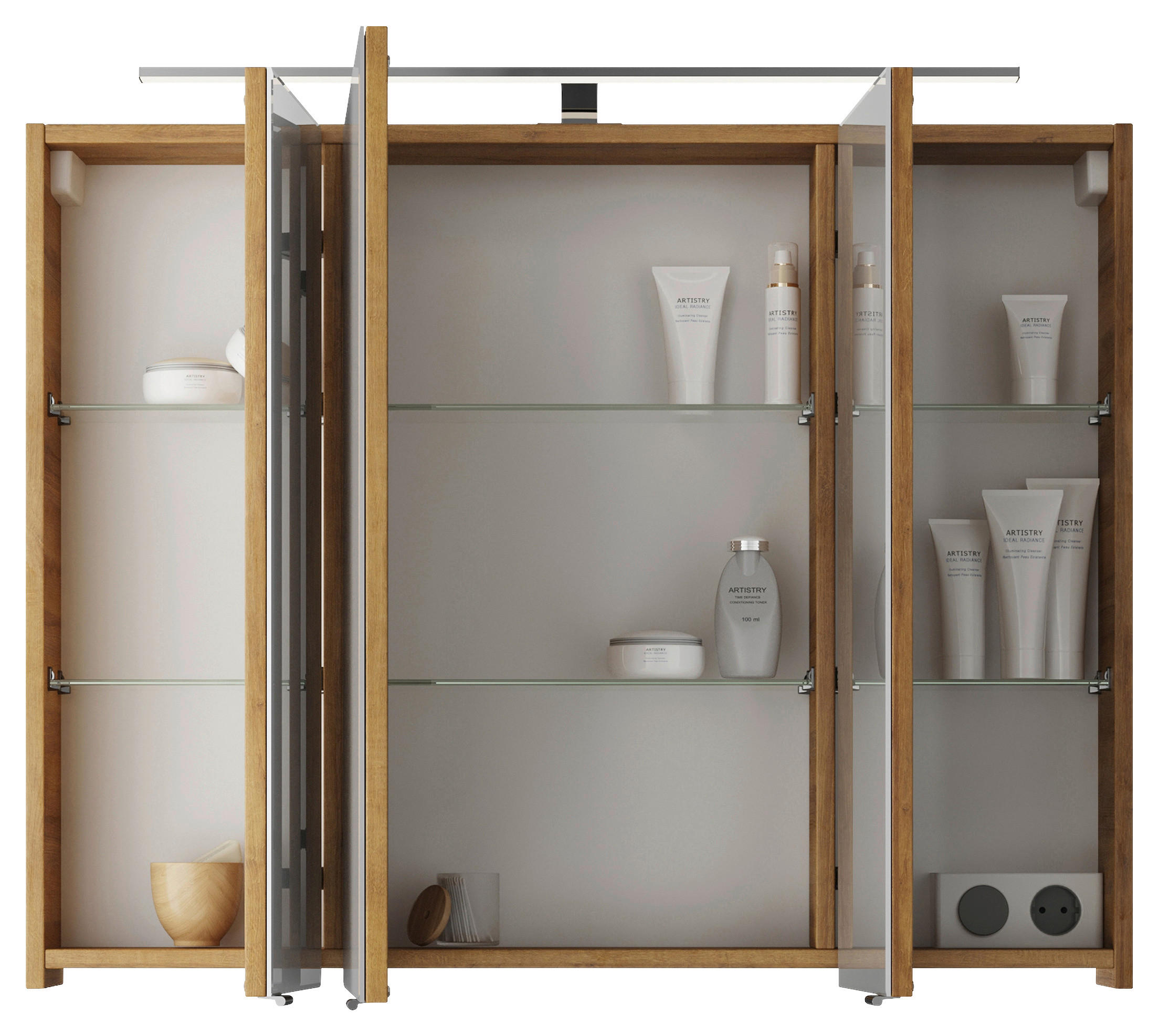 SPIEGELSCHRANK 90/70,3/14,5 cm  - Chromfarben/Eichefarben, KONVENTIONELL, Glas/Holzwerkstoff (90/70,3/14,5cm) - Pelipal