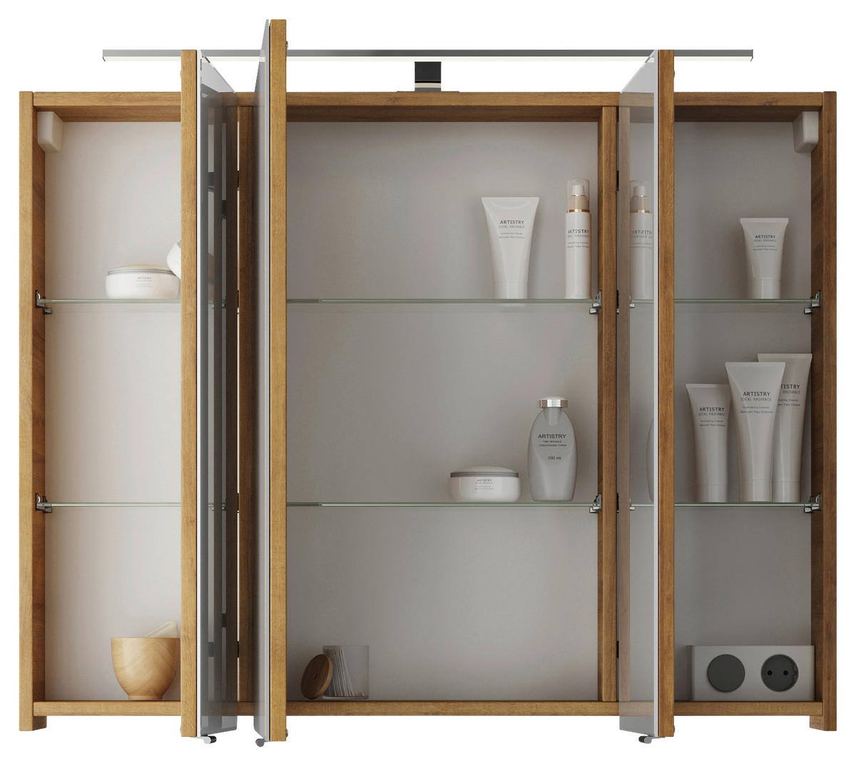 SPIEGELSCHRANK 90/70,3/14,5 cm  - Chromfarben/Eichefarben, KONVENTIONELL, Glas/Holzwerkstoff (90/70,3/14,5cm) - Pelipal