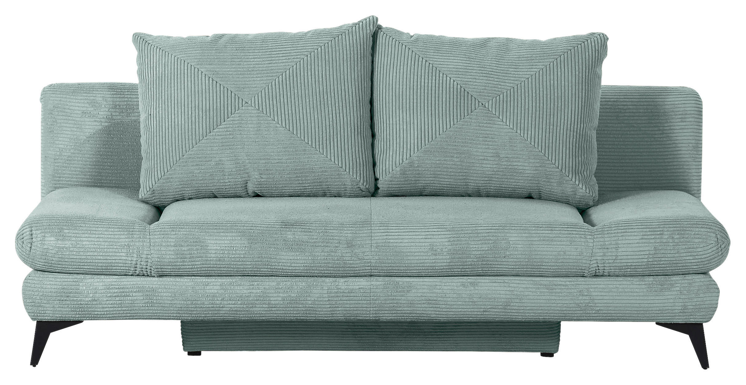 SCHLAFSOFA Cord Mintgrün  inkl. Rückenkissen, Bettkasten, Schlaffunktion, Rücken echt, Armteilverstellung, Liegefläche im Originalstoff  - Schwarz/Mintgrün, KONVENTIONELL, Textil/Metall (200/78/95cm) - home24
