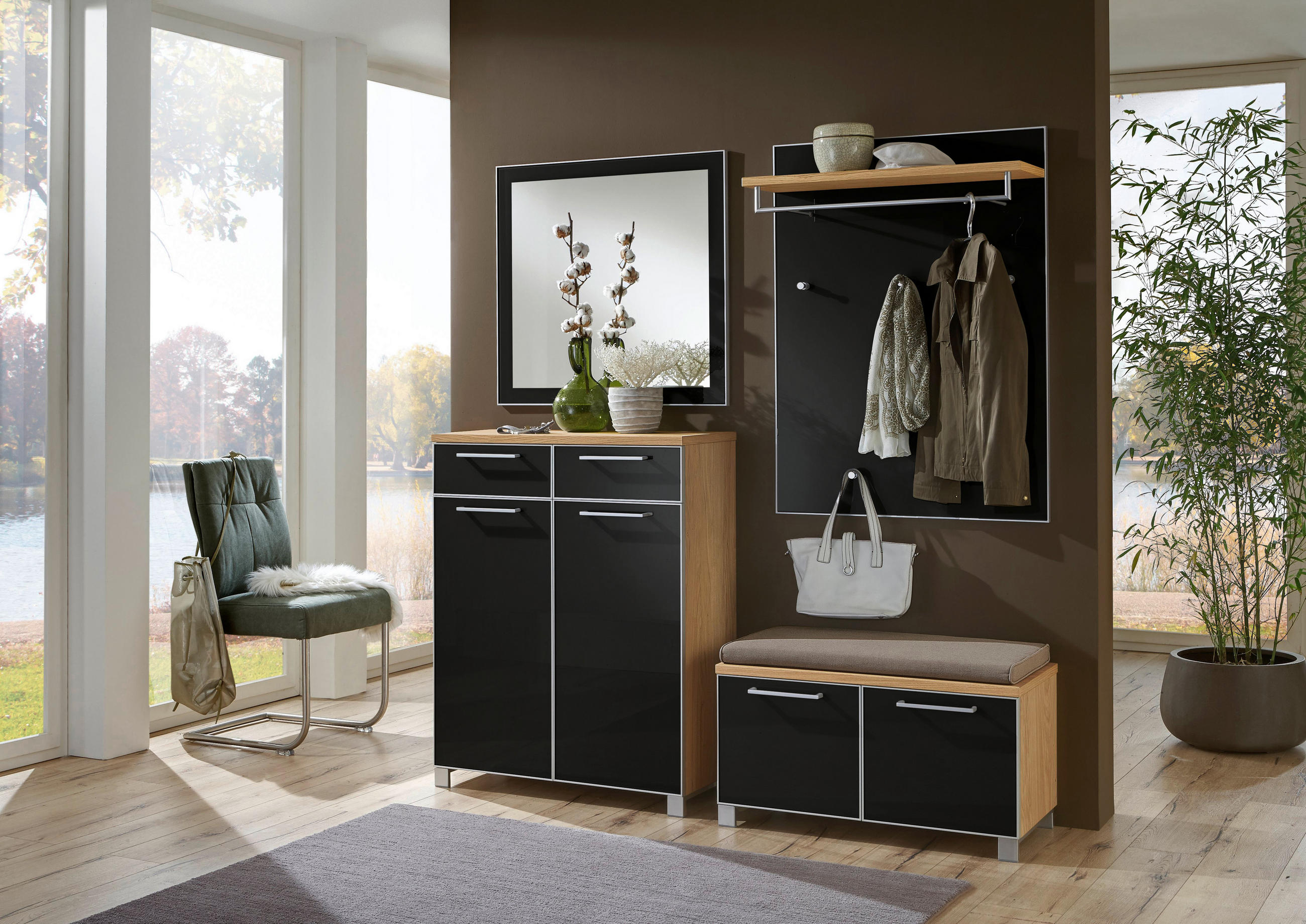 GARDEROBE 5-teilig  in 180/195/40 cm  - Eichefarben/Anthrazit, Design, Glas/Holz (180/195/40cm)