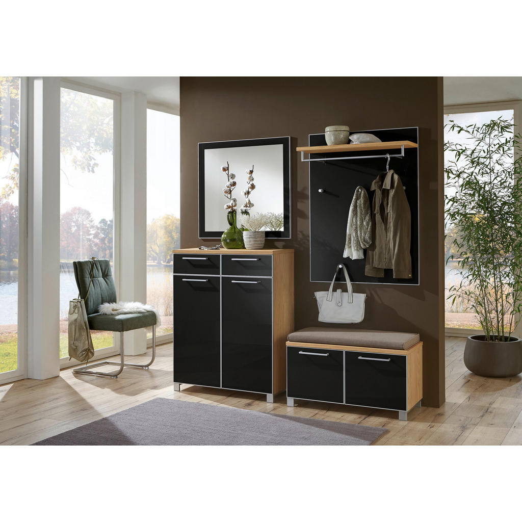 Thumbnail - Xxxl Garderobe Santina, Anthrazit, Eiche, Holz, Glas, Textil, 5-teilig, furniert, 180x195x40 cm, Goldenes M, Made in Ger...