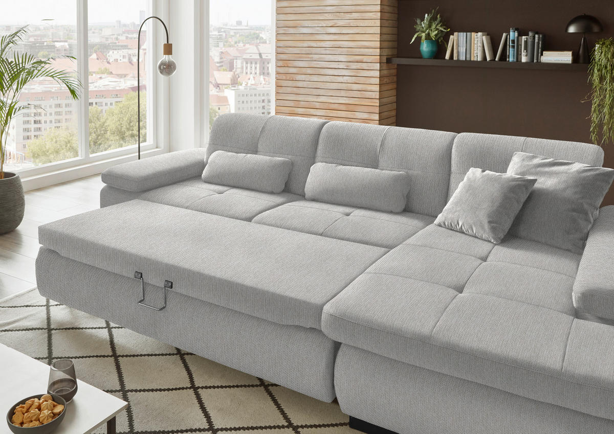 ECKSOFA in Flachgewebe Sandfarben  297/174 cm  - Sandfarben/Schwarz, Design, Textil/Metall (297/174cm) - Beldomo Style