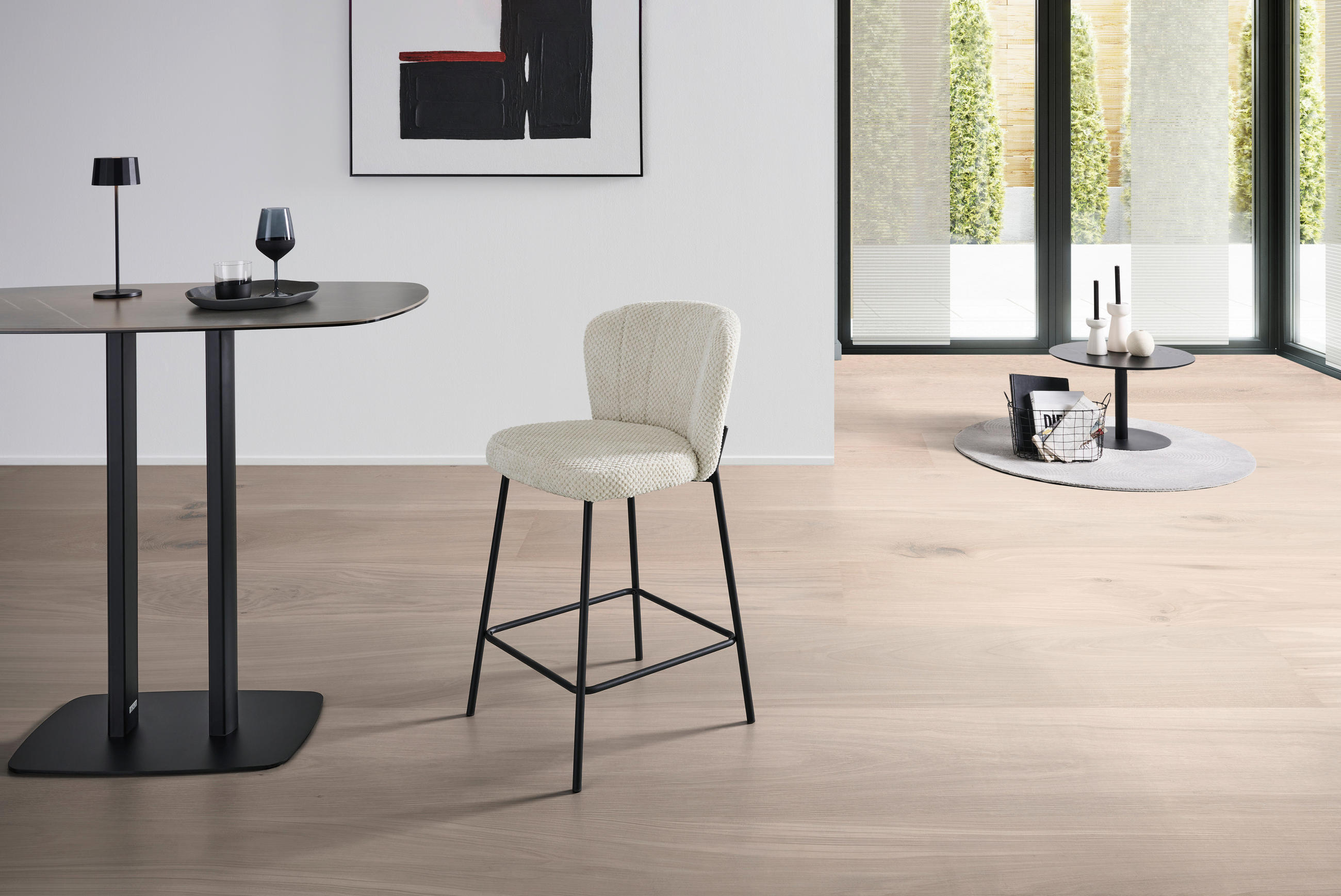 BARHOCKER Struktur Beige Eisen Pappel Sperrholz  - Beige/Schwarz, LIFESTYLE, Holz/Textil (55/101/59cm) - Livetastic
