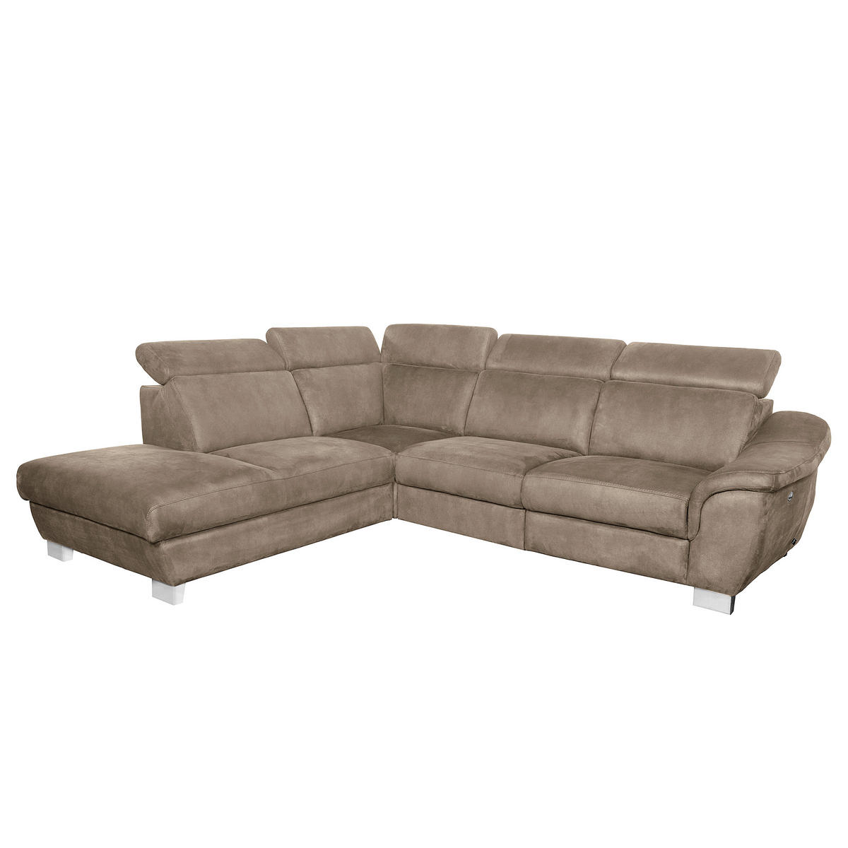 ECKSOFA Taupe Mikrofaser Rücken echt, Relaxfunktion, Kopfteilverstellung  - Taupe/Chromfarben, Design, Textil/Metall (238/276cm) - Livetastic