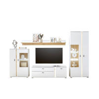 WOHNWAND 4-teilig  in Weiß, Eiche Wotan  330/200/42 cm  - Silberfarben/Eiche Wotan, Design, Glas/Holzwerkstoff (330/200/42cm) - MID.YOU