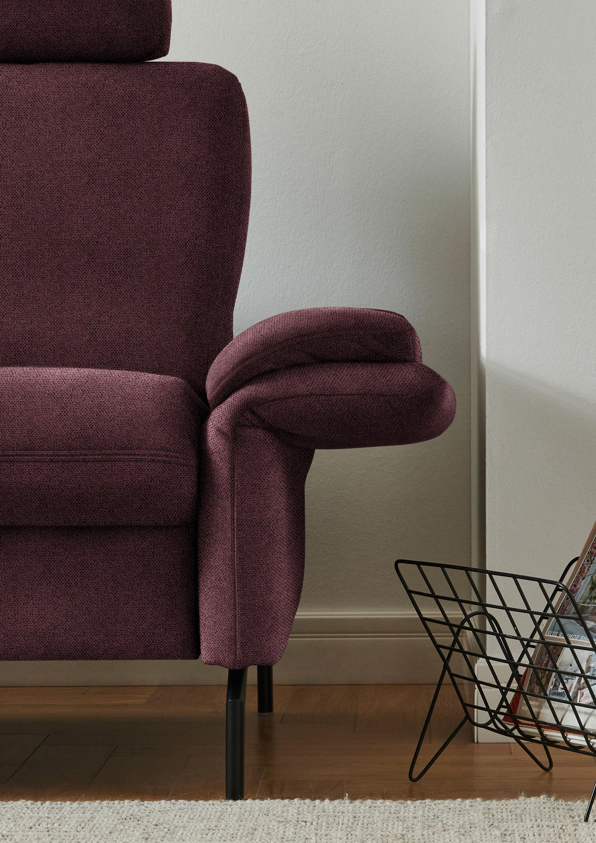 ECKSOFA in Flachgewebe Weinrot  190/241 cm  - Weinrot/Schwarz, KONVENTIONELL, Textil/Metall (190/241cm) - Beldomo Comfort