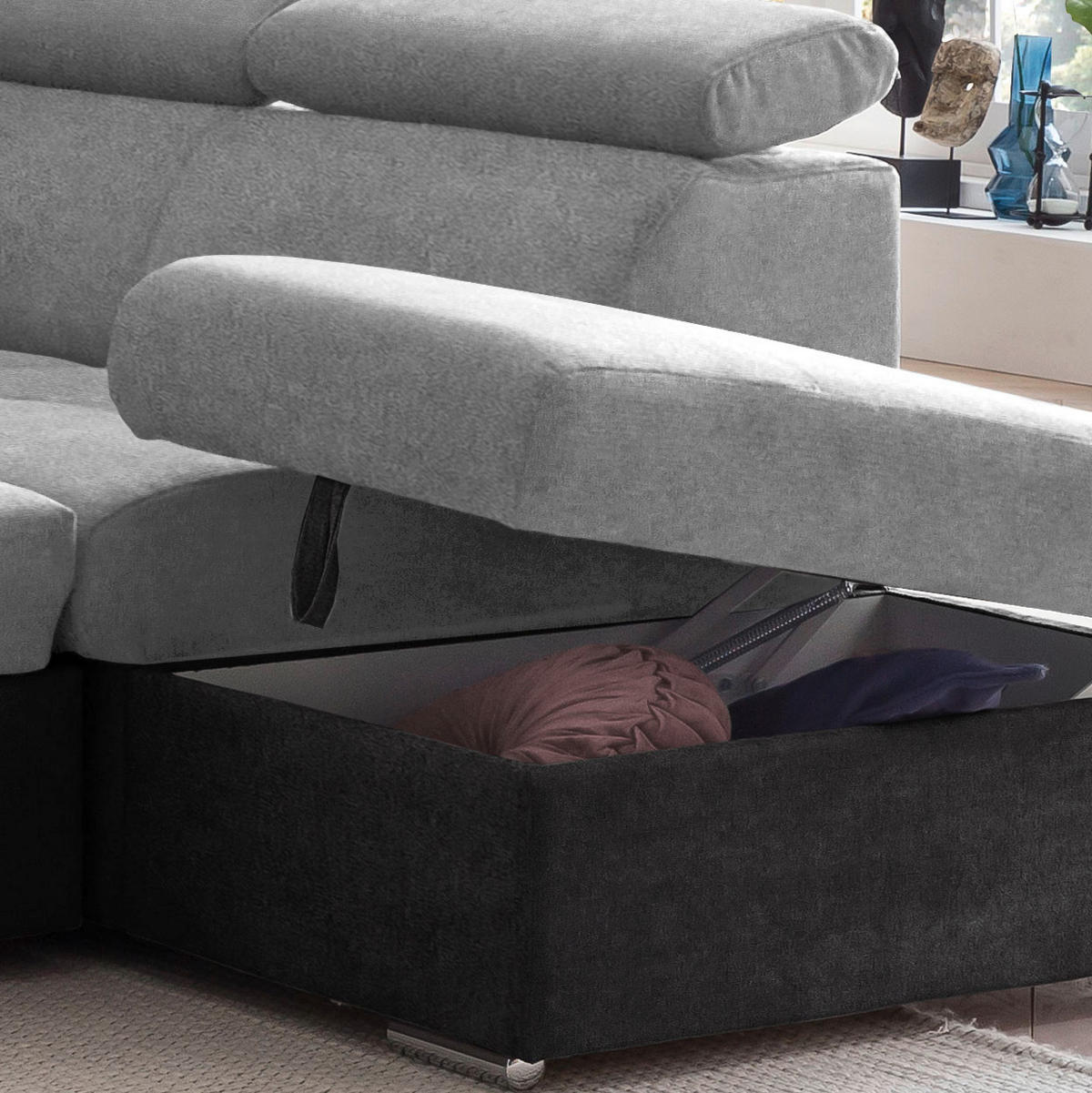 ECKSOFA in Mikrofaser Schwarz, Silberfarben  - Chromfarben/Silberfarben, Design, Textil/Metall (262/216cm) - Livetastic