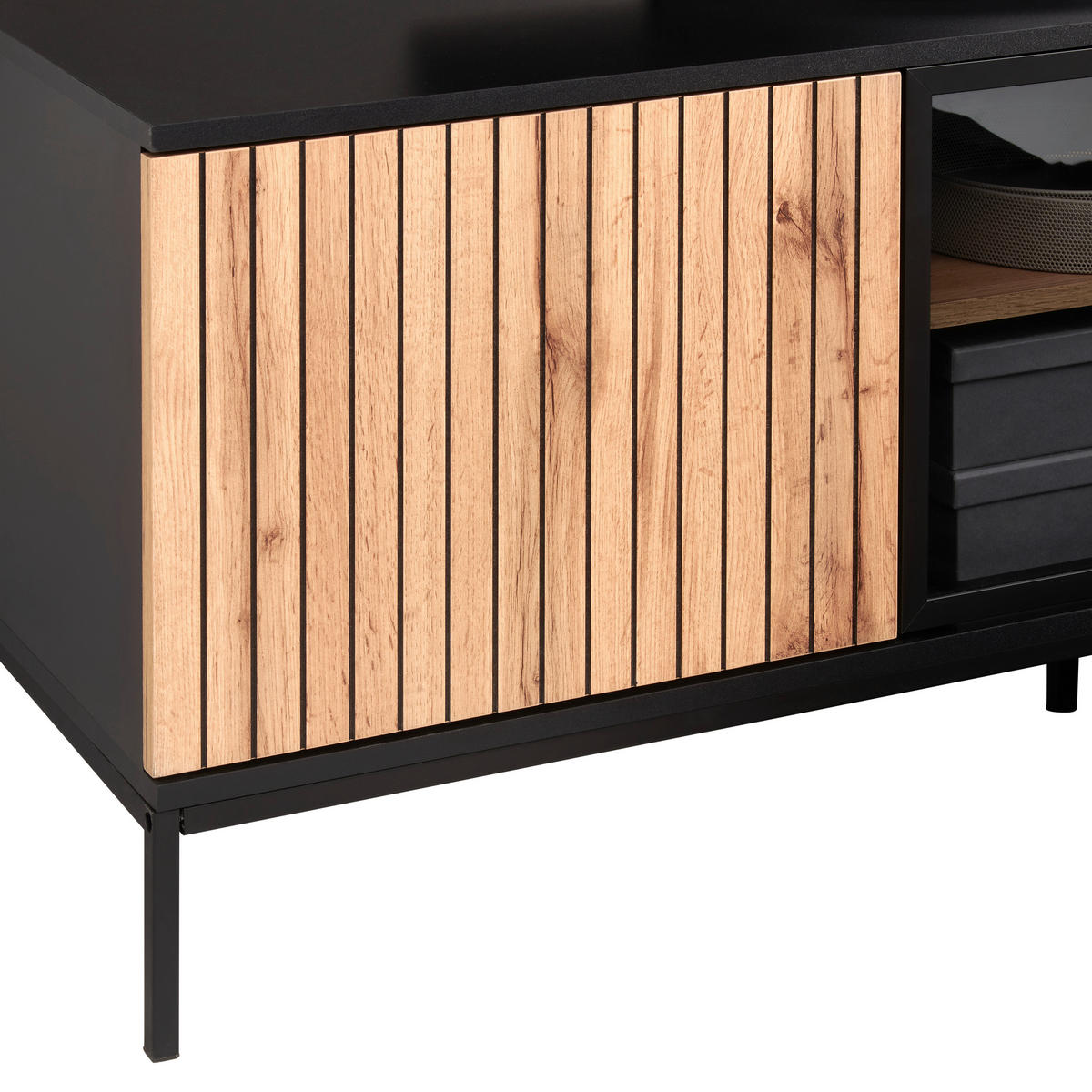 LOWBOARD  in 153,6/56/38 cm  - Eiche Wotan/Schwarz, KONVENTIONELL, Glas/Holzwerkstoff (153,6/56/38cm) - Xora