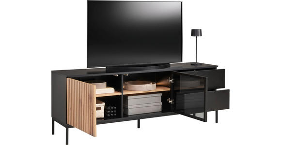 LOWBOARD  in 153,6/56/38 cm  - Eiche Wotan/Schwarz, KONVENTIONELL, Glas/Holzwerkstoff (153,6/56/38cm) - Xora