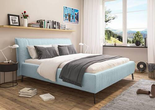 POLSTERBETT gepolstertes Kopfteil 180/200 cm  in Hellblau  - Schwarz/Hellblau, Design, Textil/Metall (180/200cm) - Lomoco