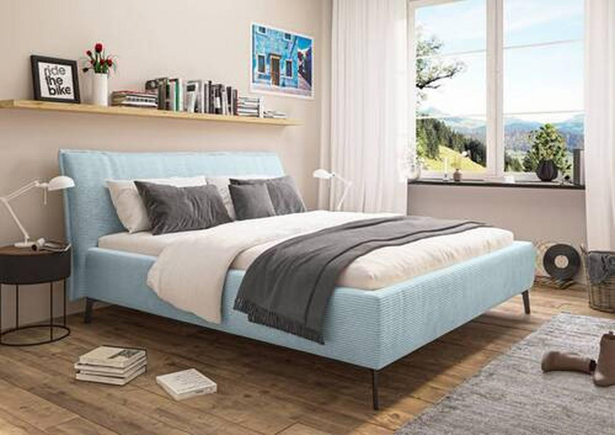 POLSTERBETT 180/200 cm  in Hellblau  - Schwarz/Hellblau, Design, Textil/Metall (180/200cm) - Lomoco