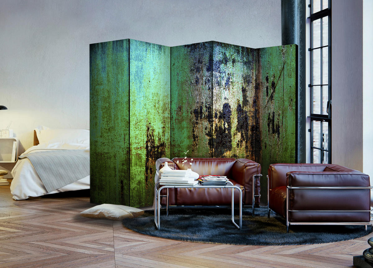 PARAVENT mit 5  Flügel - Schwarz/Grün, Basics, Holz/Textil (225cm) - artgeist