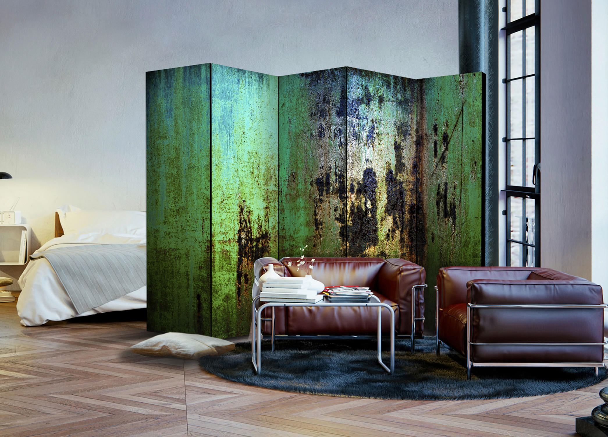 artgeist Paravent Grün, Schwarz 225x172x3 cm