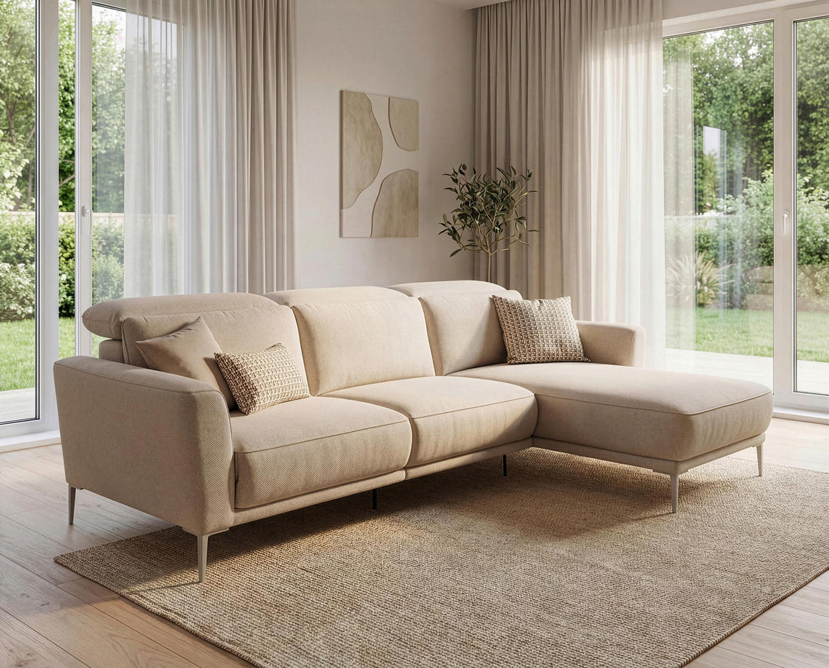 ECKSOFA Creme Flachgewebe  - Beige/Creme, Design, Textil/Metall (280/177cm) - Johann Jakob