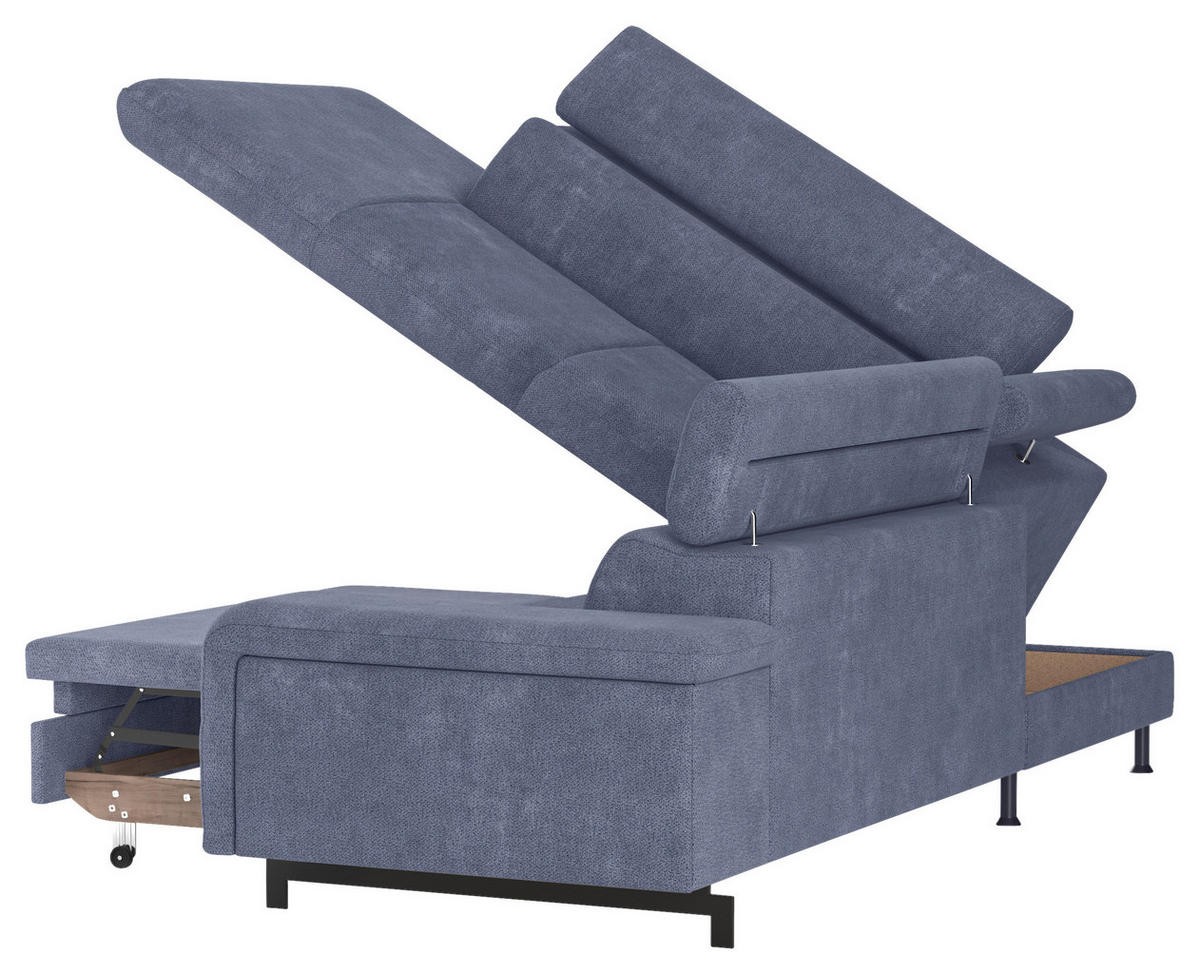 ECKSOFA in Chenille Blau  - Blau/Schwarz, Textil/Metall (215/262cm) - MID.YOU