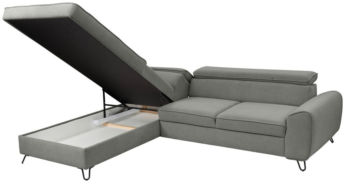 ECKSOFA in Flachgewebe Dunkelgrau  - Dunkelgrau/Schwarz, Design, Textil/Metall (200/250cm) - Stylife