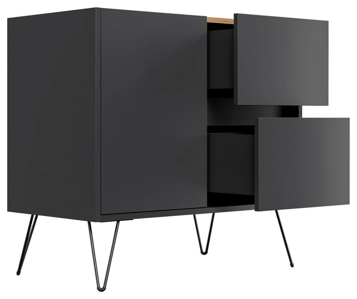 SIDEBOARD Posseik Industrial  in 79/75,8/42 cm  - Eichefarben/Graphitfarben, Design, Holzwerkstoff/Metall (79/75,8/42cm) - P & B