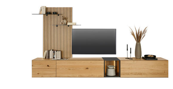 WOHNWAND  in Anthrazit, Eichefarben  342/160/50 cm  - Eichefarben/Anthrazit, Design, Glas/Holz (342/160/50cm) - Dieter Knoll