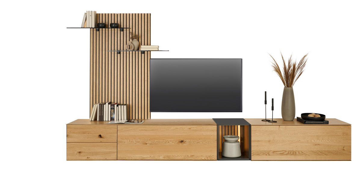 WOHNWAND  in Anthrazit, Eichefarben  342/160/50 cm  - Eichefarben/Anthrazit, Design, Glas/Holz (342/160/50cm) - Dieter Knoll