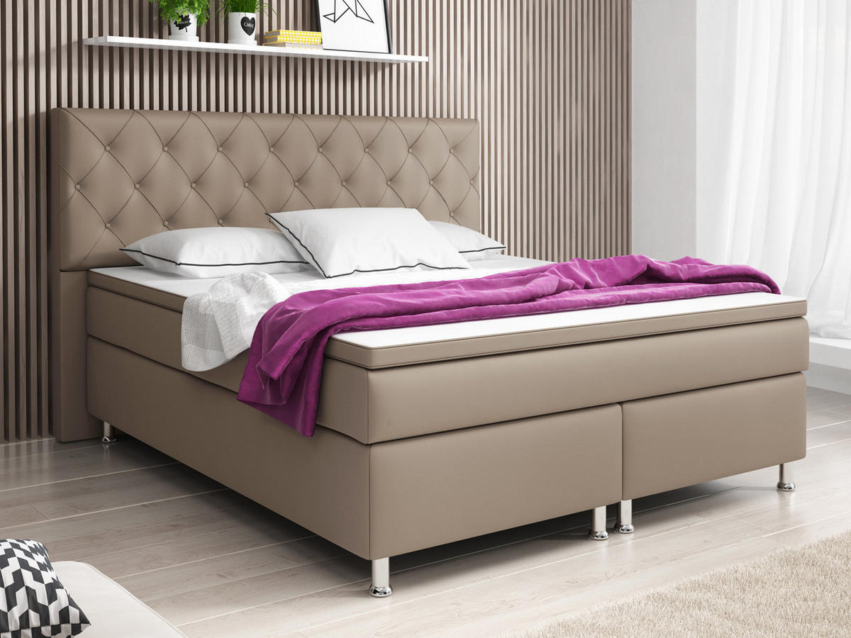 BOXSPRINGBETT 180/200 cm  in Cappuccino  - Silberfarben/Cappuccino, KONVENTIONELL, Leder/Textil (180/200cm) - MID.YOU