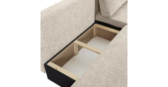 ECKSOFA Beige Flachgewebe Zierkissen, Rückenkissen, Bettkasten, Schlaffunktion, Rücken echt, Liegefläche im Originalstoff  - Beige/Schwarz, KONVENTIONELL, Kunststoff/Textil (260/145cm) - Carryhome