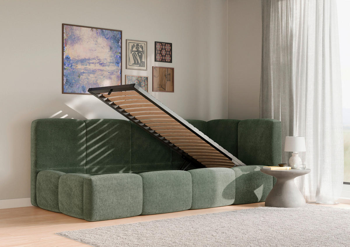 POLSTERBETT 90/200 cm,  in Grün, Lattenrost, Bettkasten,  - Schwarz/Grün, Design, Holz/Textil (90/200cm) - Chameo