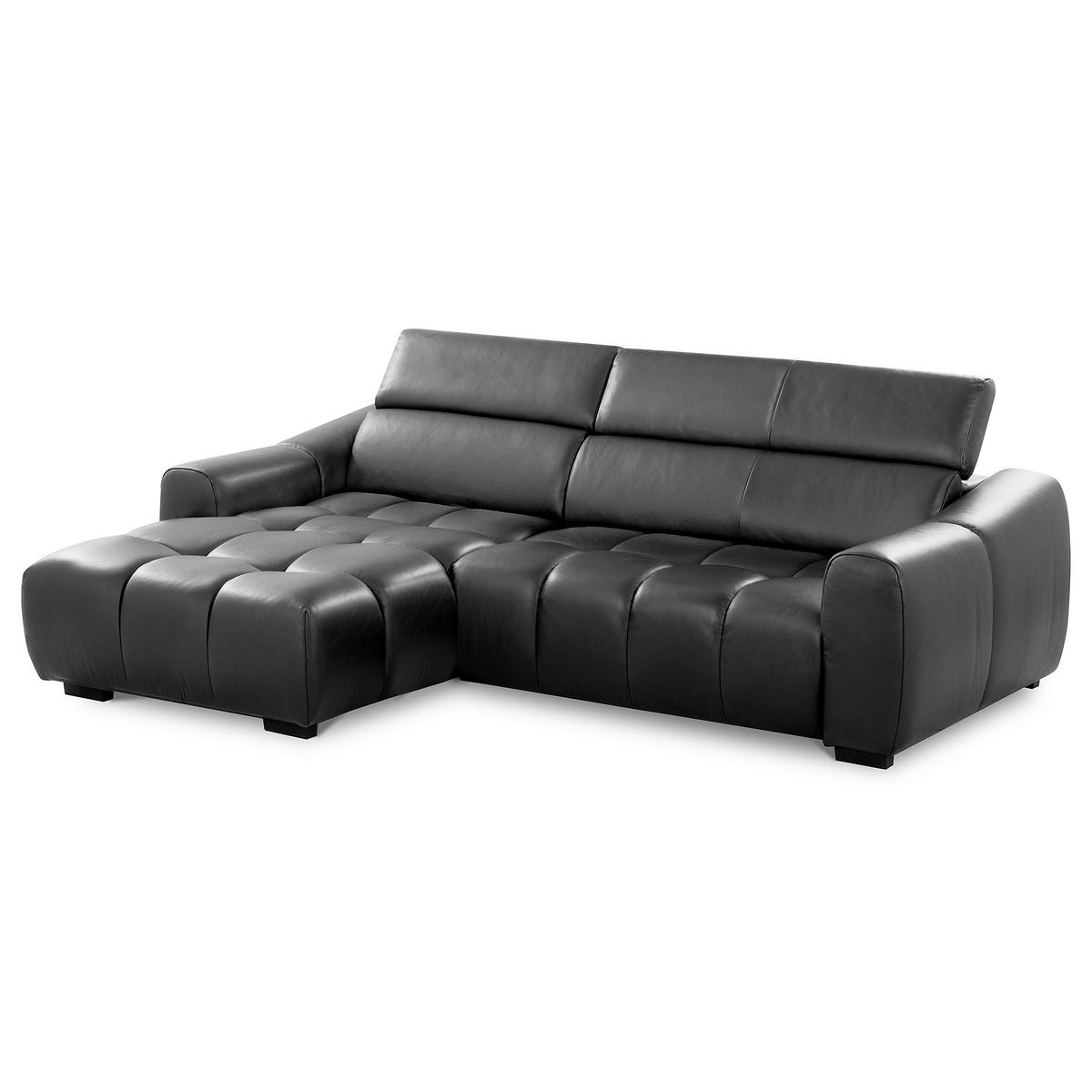 ECKSOFA AVEIRO Anthrazit Echtleder Bettkasten, Kopfteilverstellung, Sitzvorzug  - Anthrazit/Schwarz, Design, Leder/Kunststoff (177/274cm) - Livetastic