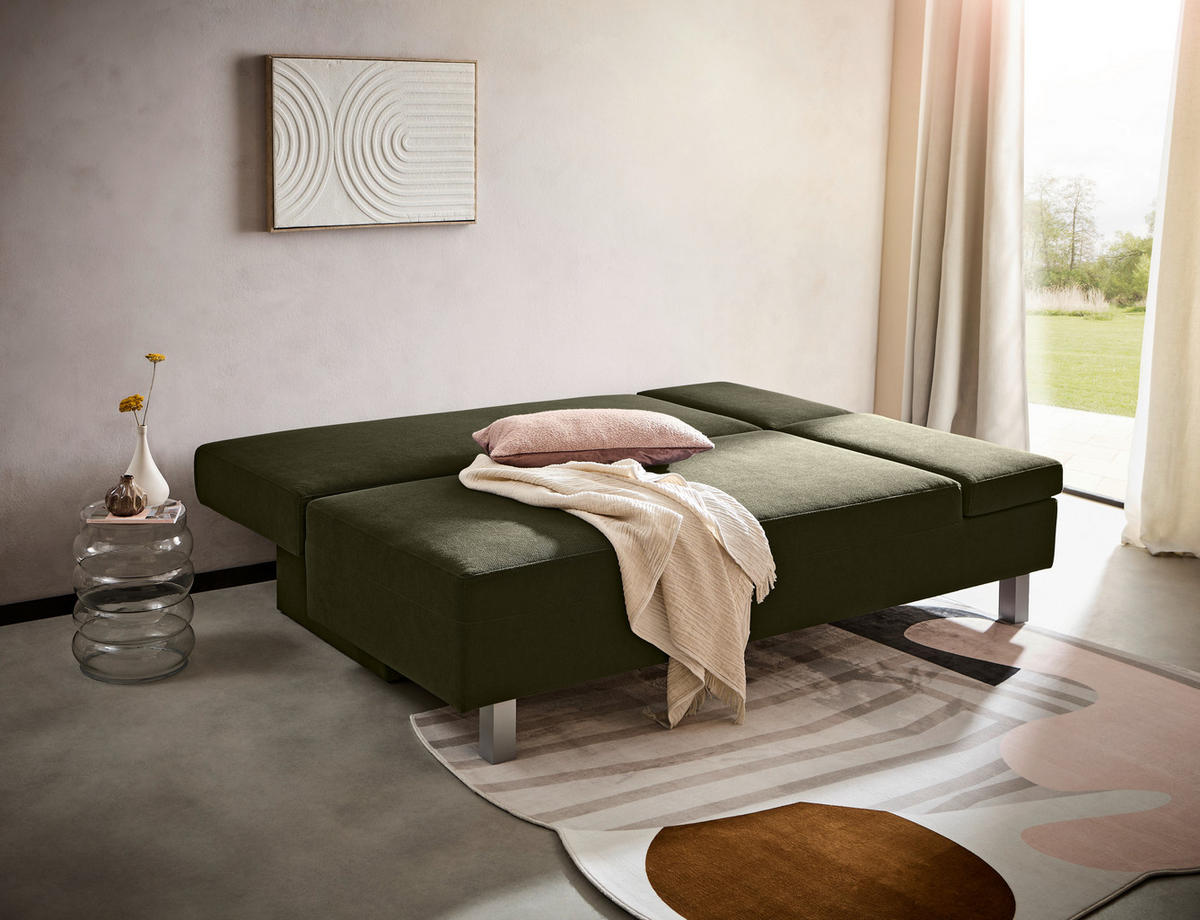 SCHLAFSOFA in Flachgewebe Dunkelgrün  - Chromfarben/Dunkelgrün, Design, Holz/Textil (205/77-93/99cm) - Novel
