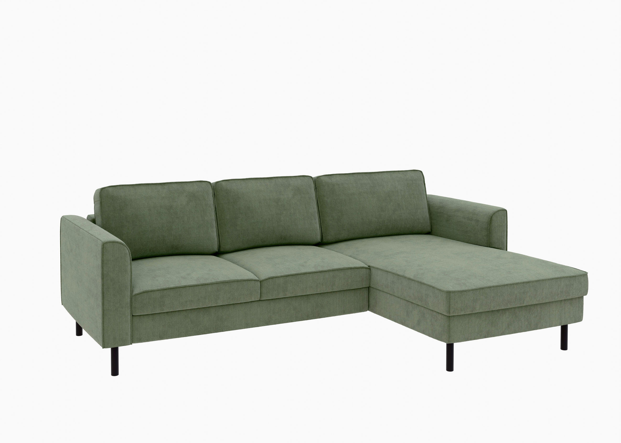 ECKSOFA  in Cord Grün  232/161 cm  - Schwarz/Grün, MODERN, Textil/Metall (232/161cm) - Trendmanufaktur