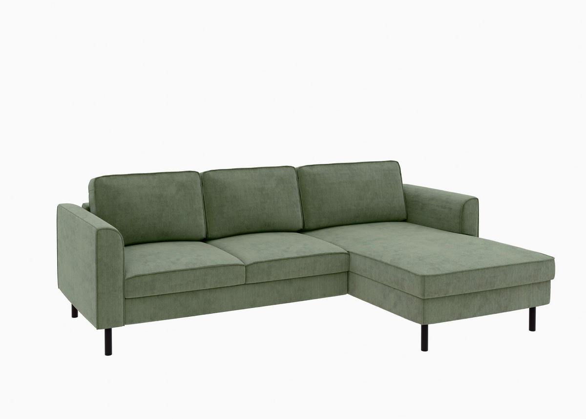 ECKSOFA  in Cord Grün  232/161 cm  - Schwarz/Grün, MODERN, Textil/Metall (232/161cm) - Trendmanufaktur