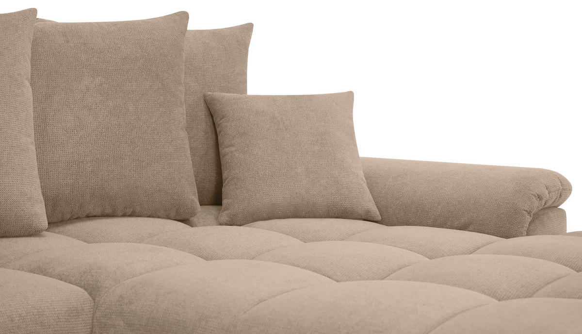 ECKSOFA in Flachgewebe, Mikrofaser Taupe  - Taupe/Chromfarben, Design, Kunststoff/Textil (312/198cm) - Livetastic