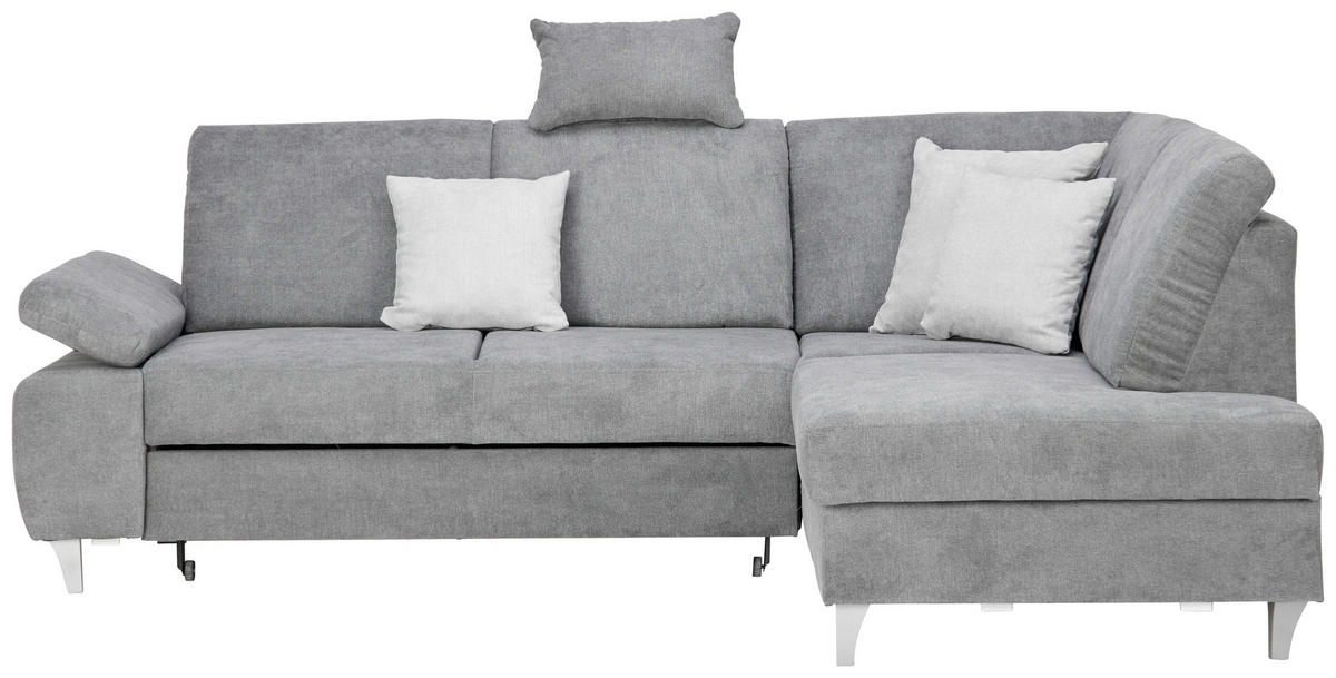 ECKSOFA in Flachgewebe Dunkelgrau  255/186 cm  - Dunkelgrau/Silberfarben, KONVENTIONELL, Holz/Textil (255/186cm) - Cantus