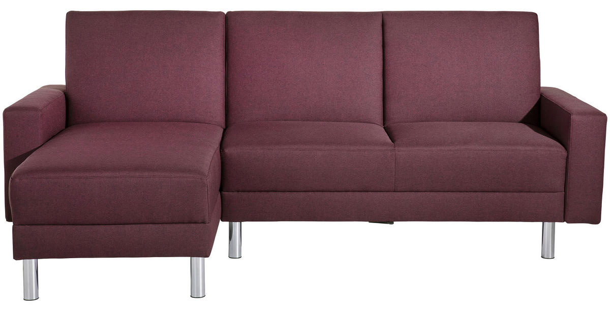 ECKSCHLAFSOFA inkl. Hocker in Dunkelrot Textil   - Chromfarben/Dunkelrot, Konventionell, Textil/Metall (152/230cm) - Max Winzer