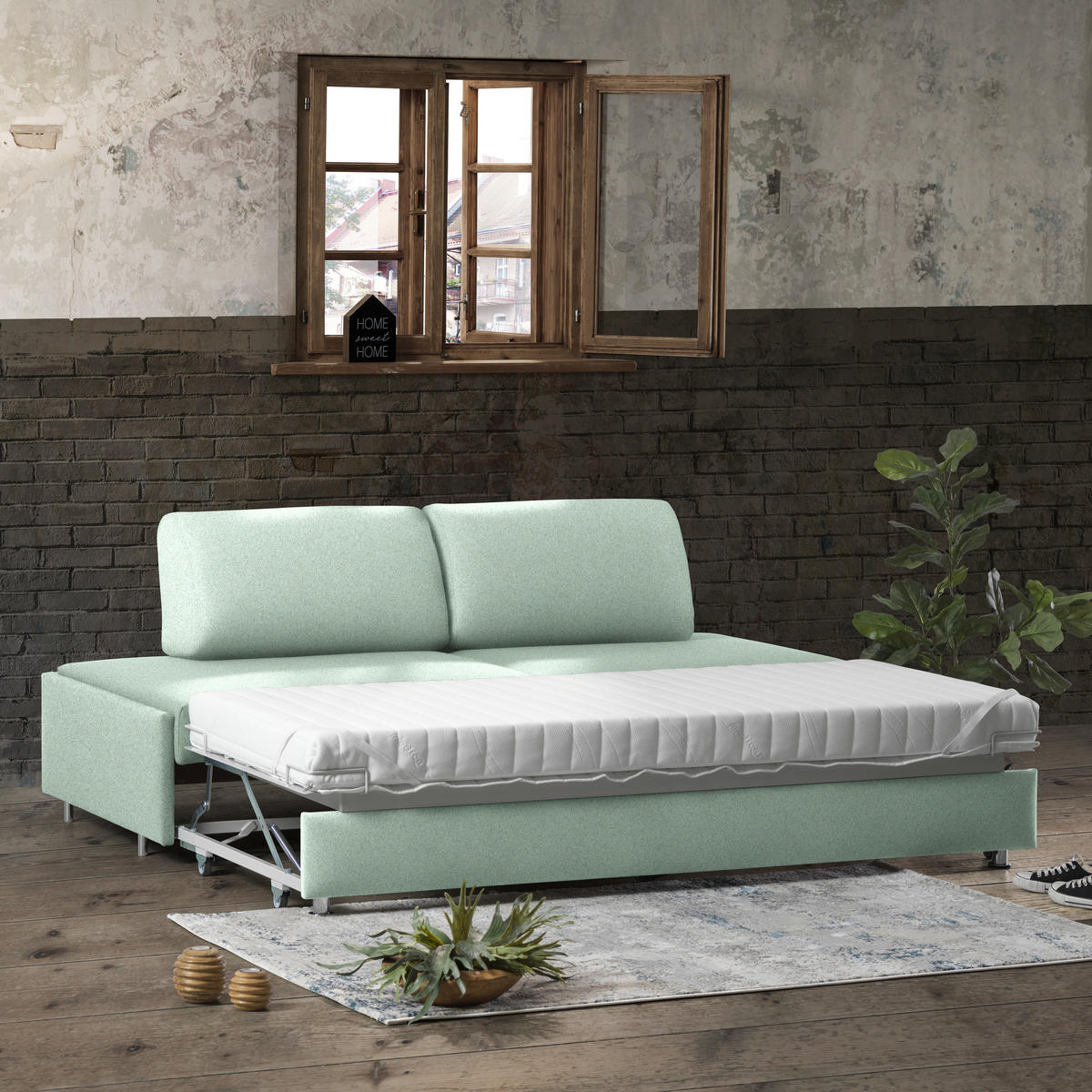 SCHLAFSOFA in Textil Mintgrün  - Chromfarben/Mintgrün, Design, Textil/Metall (212/84/100cm) - Bali