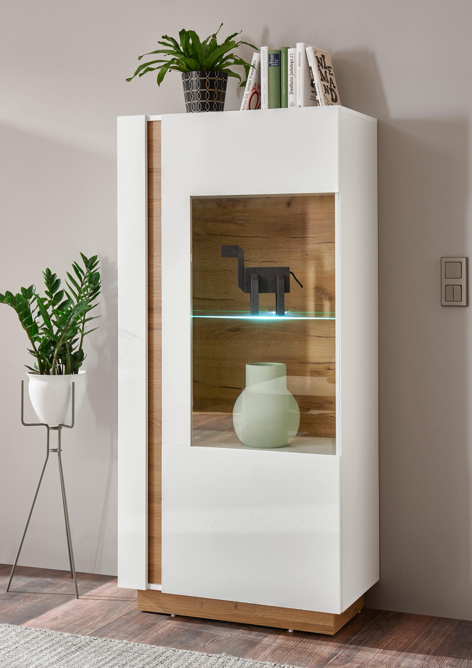 VITRINE in Weiß, Eichefarben  - Eichefarben/Weiß, Design, Glas/Holzwerkstoff (72/154/40cm) - MID.YOU