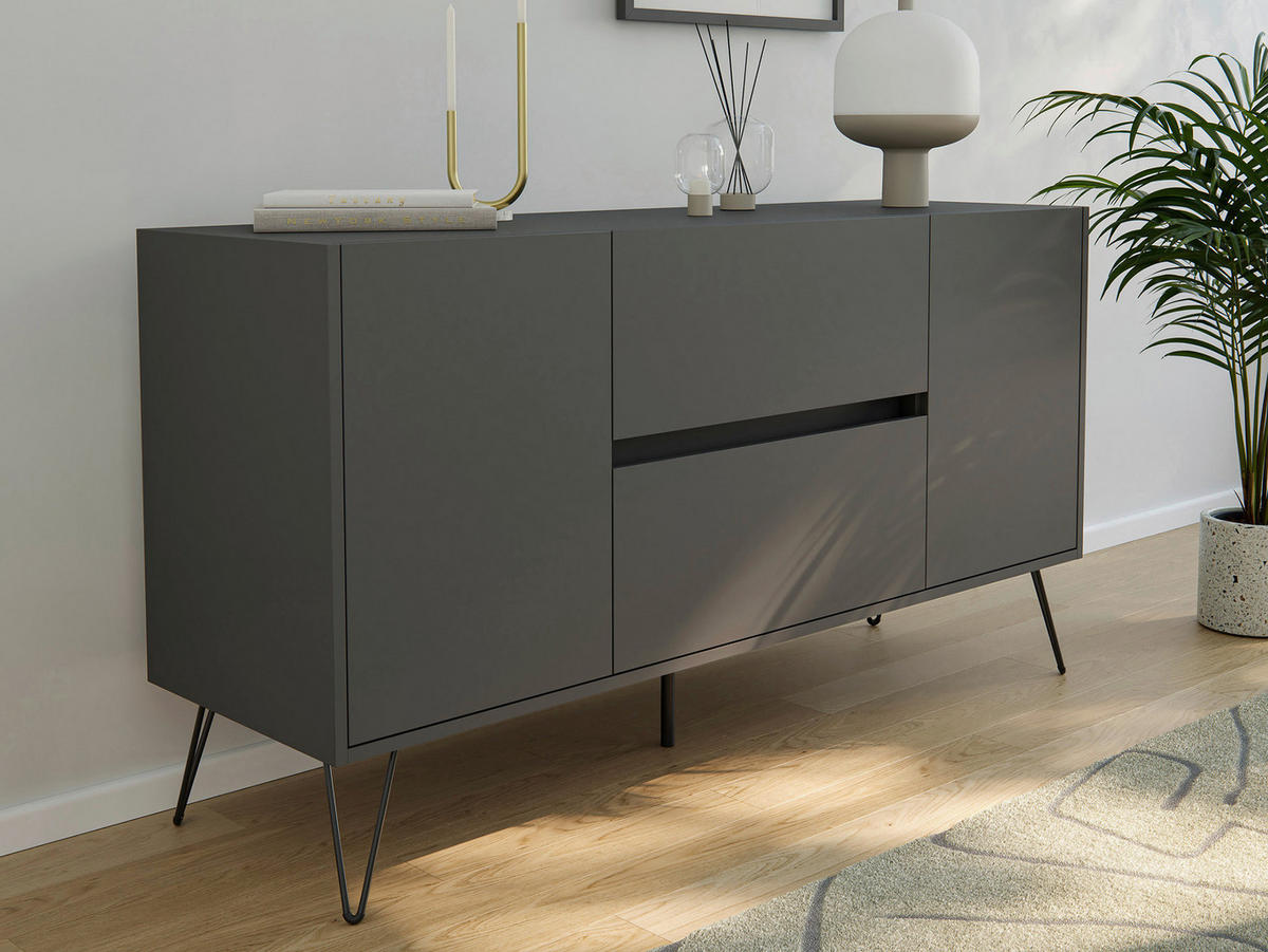 SIDEBOARD Posseik Industrial 139/75,8/42 cm 2 Schublade(n)  - Graphitfarben/Schwarz, Design, Holzwerkstoff/Metall (139/75,8/42cm) - MID.YOU