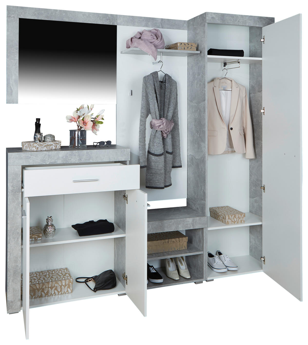GARDEROBE 5-teilig  in 200/200/35,3 cm  - Weiß/Grau, MODERN, Holzwerkstoff (200/200/35,3cm) - MID.YOU