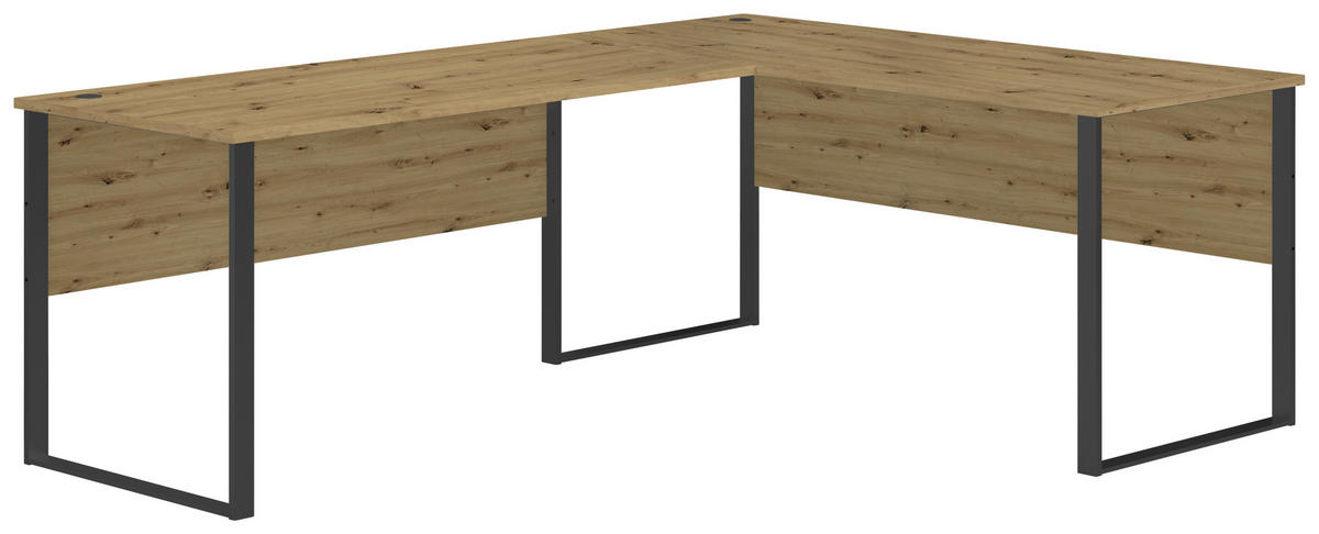 SCHREIBTISCH Eiche Artisan  - Schwarz/Eiche Artisan, Modern, Holzwerkstoff/Metall (223/77/73cm) - MID.YOU