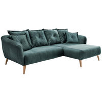 ECKSOFA  in Velours Blau  277/162 cm  - Blau/Buchefarben, MODERN, Holz/Textil (277/162cm) - Livetastic