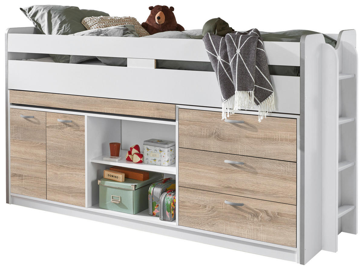 SREDNJE VISOKI KREVET  bijela   - bijela/hrast Sonoma, Moderno, drvni materijal (90/200cm) - Livetastic