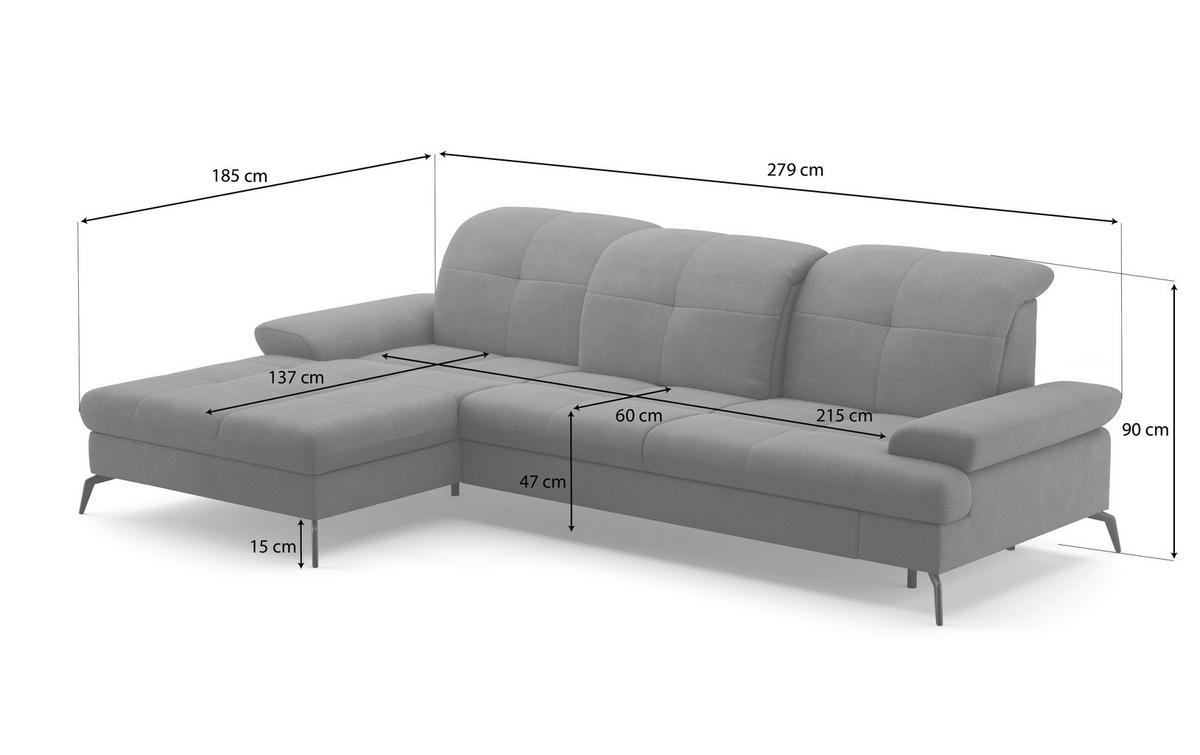 ECKSOFA Creme Flachgewebe  - Creme/Schwarz, KONVENTIONELL, Textil/Metall (185/279cm) - Sit & More
