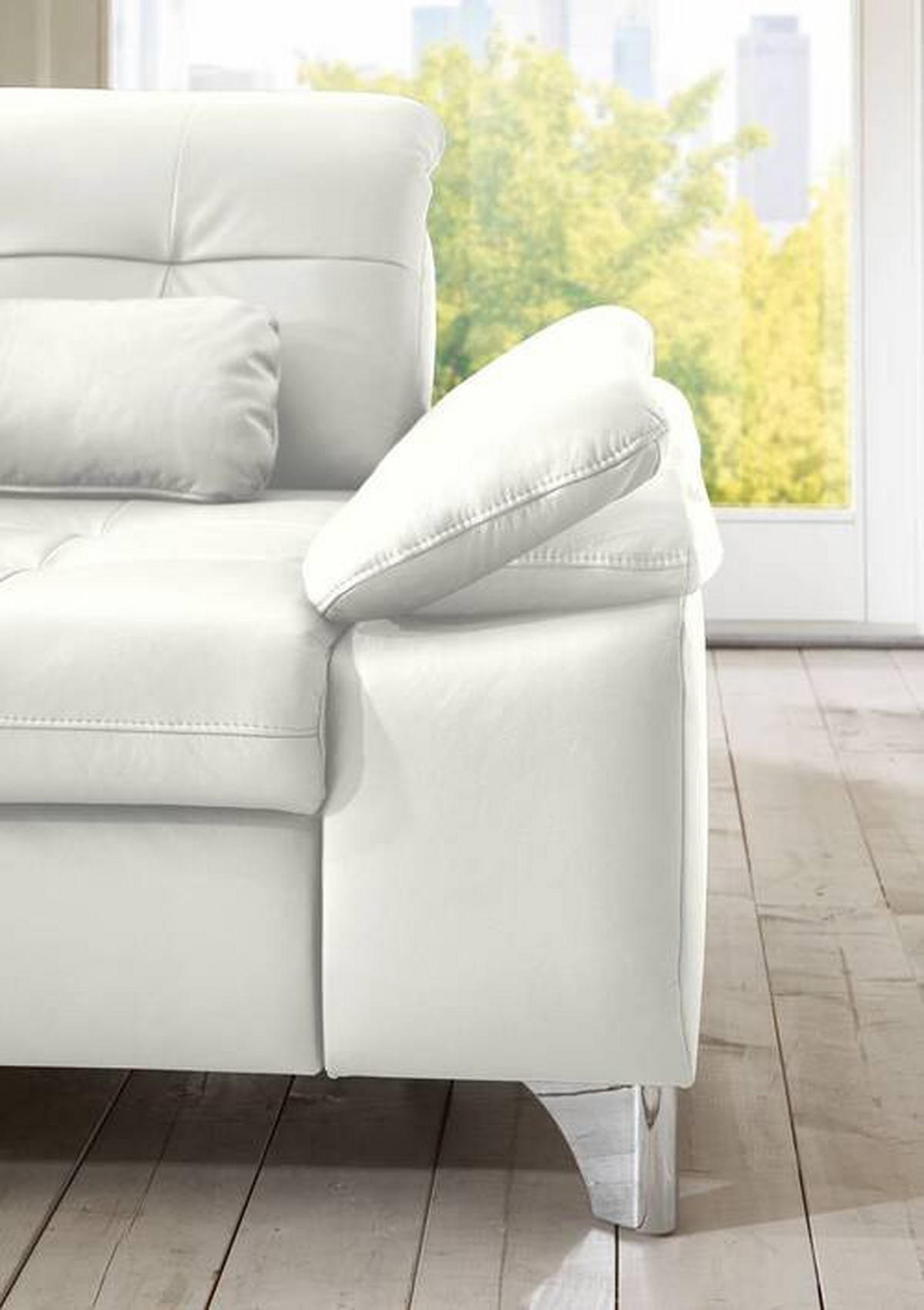 ECKSOFA in Echtleder Weiss  - Weiss, Basics, Leder/Metall (211/309cm) - Beldomo Speed