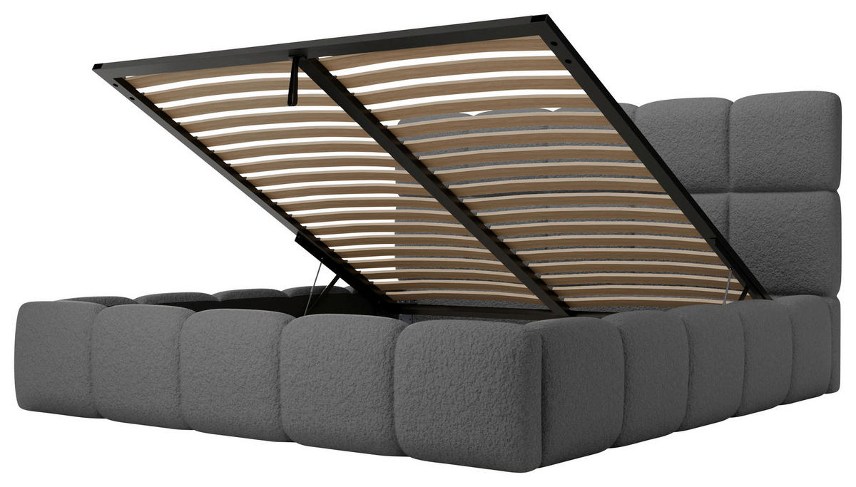 POLSTERBETT Cloudy Bettkasten, Lattenrost 140/200 cm  in Dunkelgrau  - Dunkelgrau/Schwarz, Design, Holz/Textil (140/200cm) - Boxxx