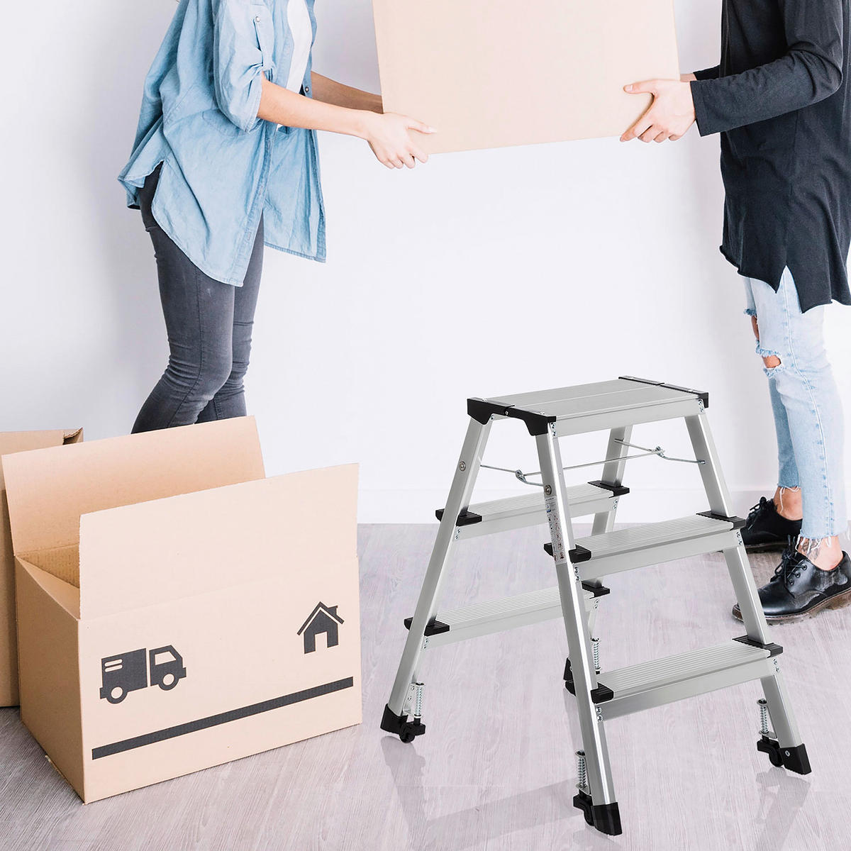 KLAPPTRITTLEITER - Alufarben, Basics, Metall (43/67/21cm) - MID.YOU
