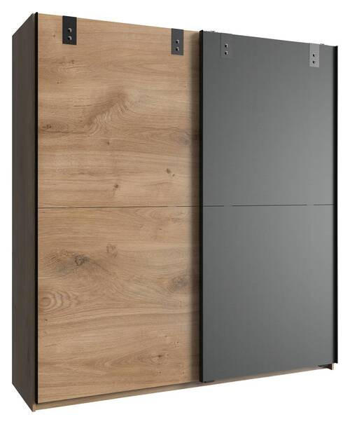 GARDEROB MED SKJUTDÖRRAR 180/198/64 cm 2-dörrar - grafitfärgad/ekfärgad, Basics, trämaterial (180/198/64cm) - MID.YOU