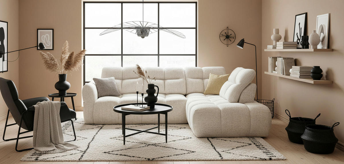 SOFFA i textil cremefärgad  - svart/cremefärgad, Design, textil/plast (277/255cm) - Stylife